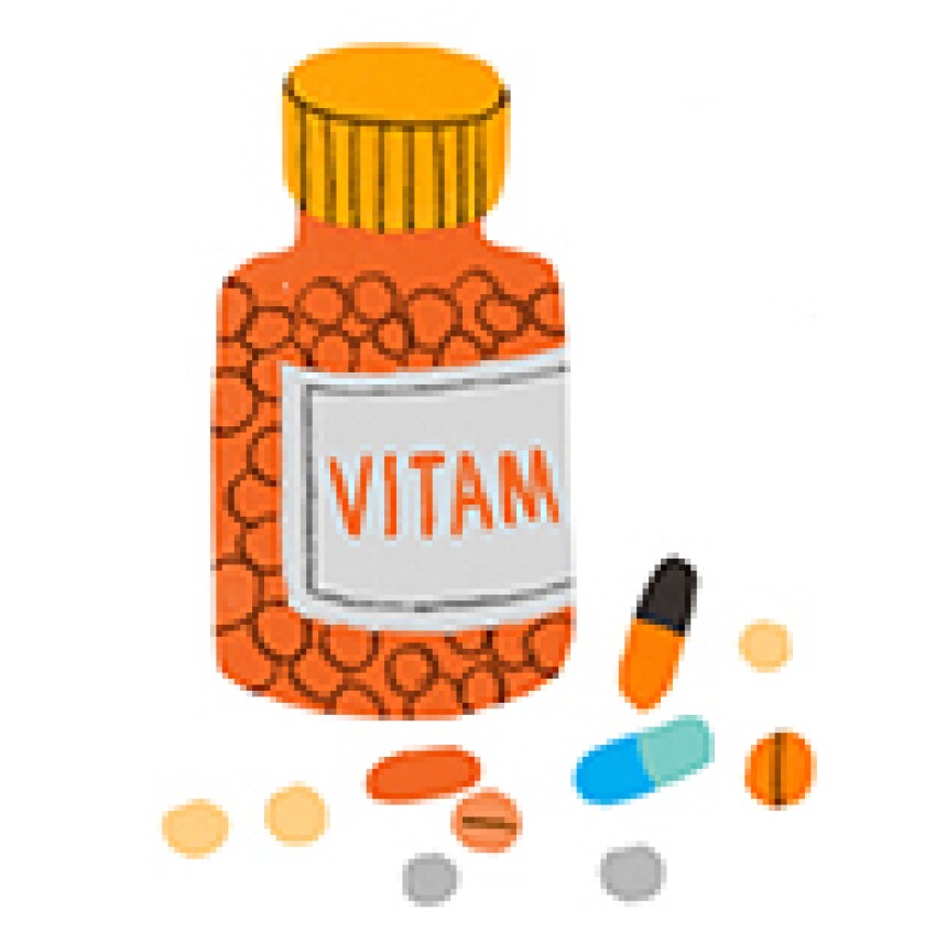aarp, girlfriend, vitamins, illustration