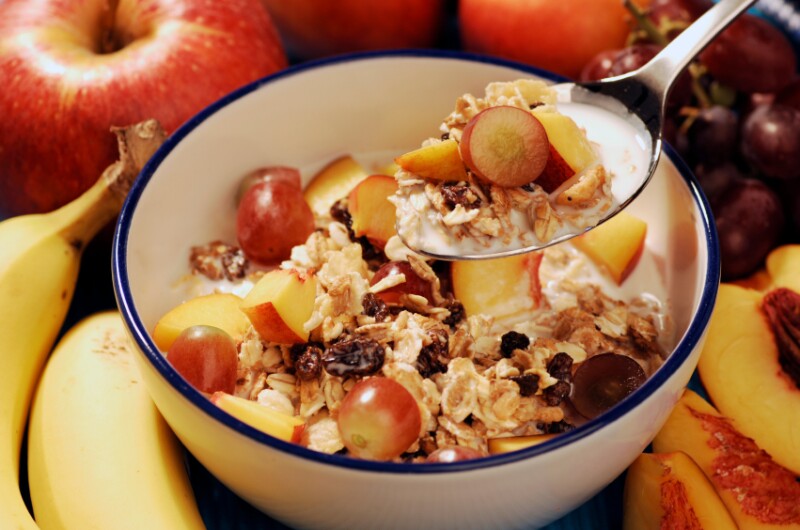 Bowl of breakfast cereal with fruit iStock_000004087686Small