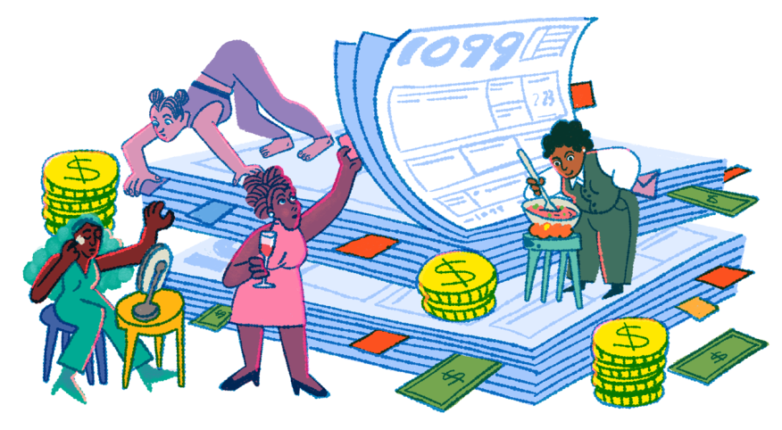 illustration of women doing different side hustles, tax advantages