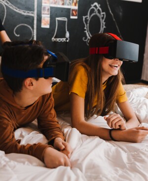 Teenagers With Vr Glasses Having Fun