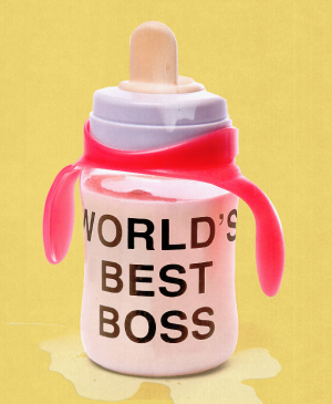 Baby bottle with World's Best Boss written on the side