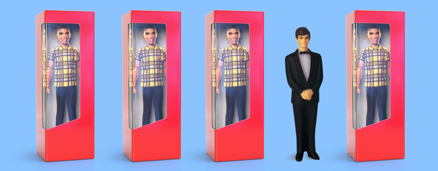 An image of a group of Ken dolls.