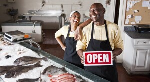 Husband and wife fish mongers