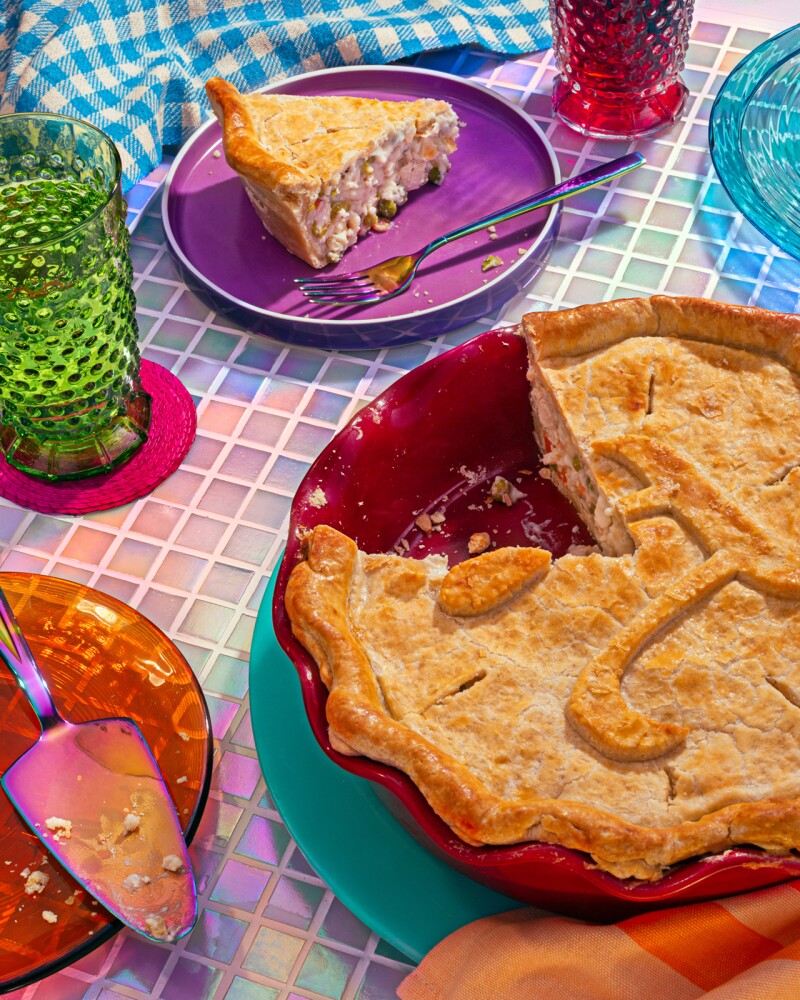 Pie styled on colorful surface