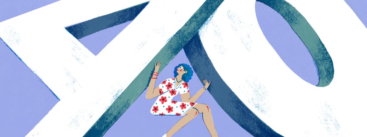 illustration of woman between a big number 40