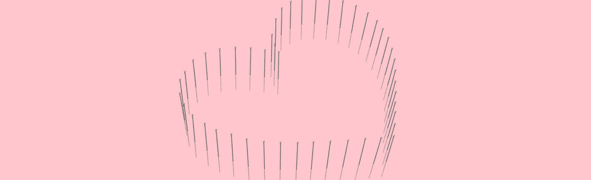 illustration of heart symbol with acupunture needles