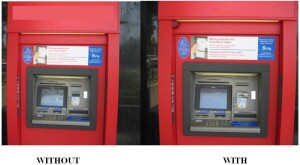 ATM with and without card skimmer