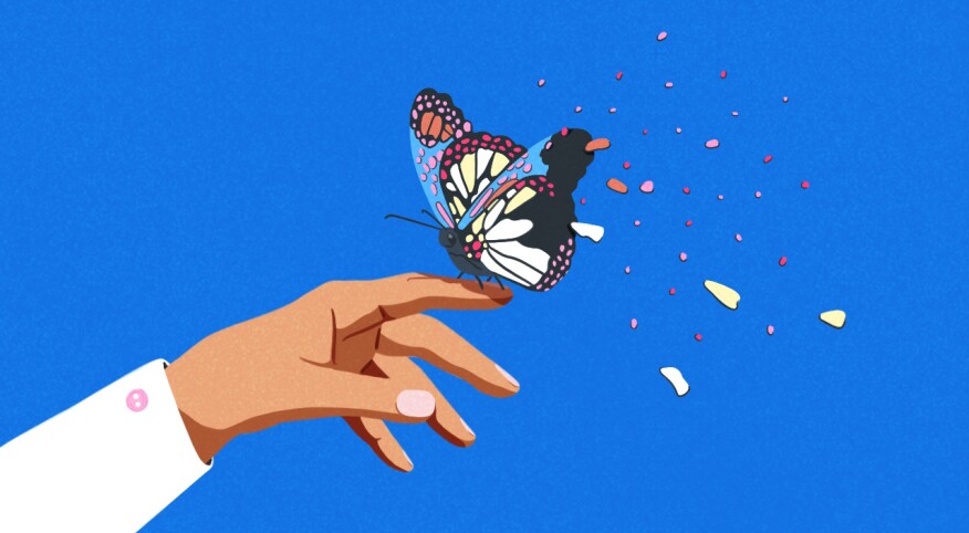 illustration of woman with butterfly resting on her hand