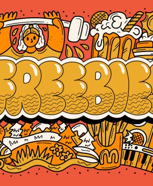 illustration typography of word "freebies", summer freebies, savings