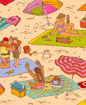 illustration of people enjoying beach activities