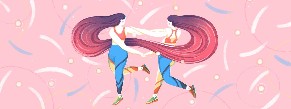 illustration of women holding hands wearing identical outfits indicating self love