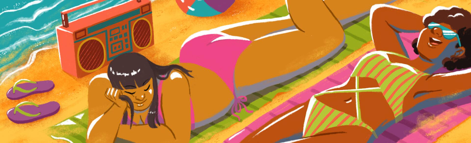 Summer Playlist, spotify, music, summer, illustration, relax, aarp, sisters
