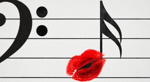 Sheet music with lipstick mark