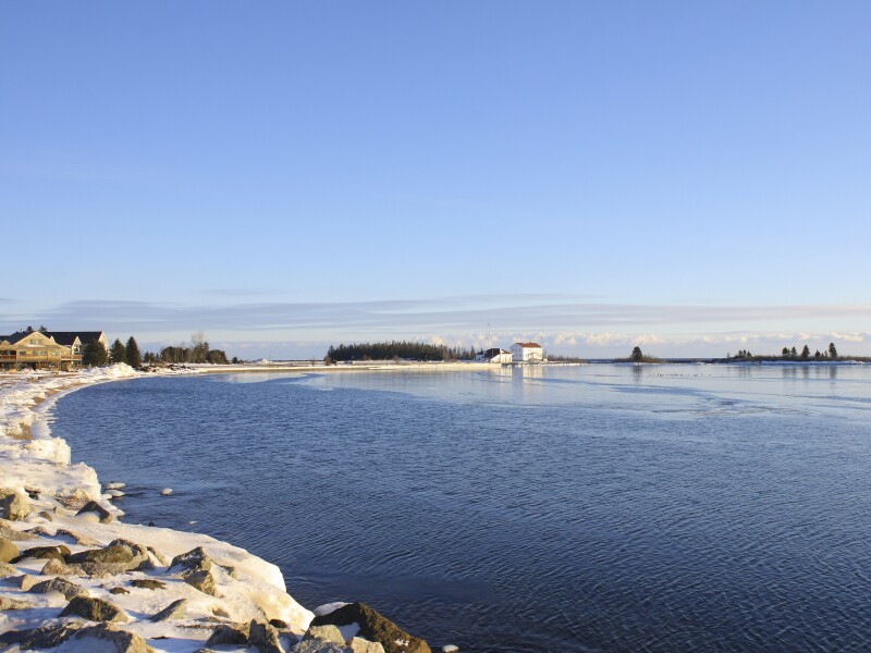 City of Grand Marais on Lake Superior in winter