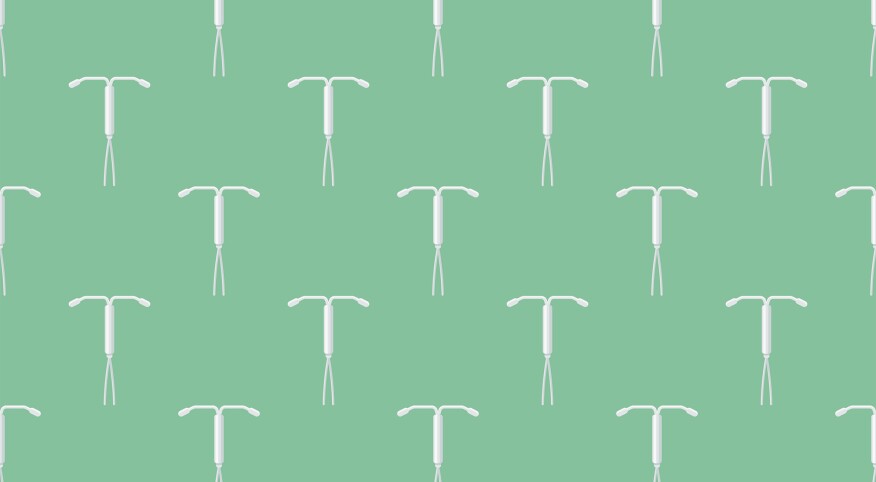 repeating IUDs on a green background