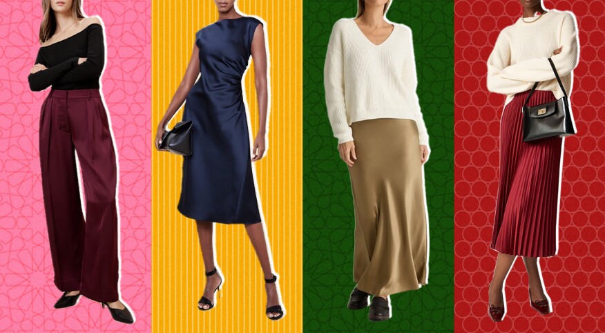 photo collage of different budget-friendly outfits to wear this holiday season