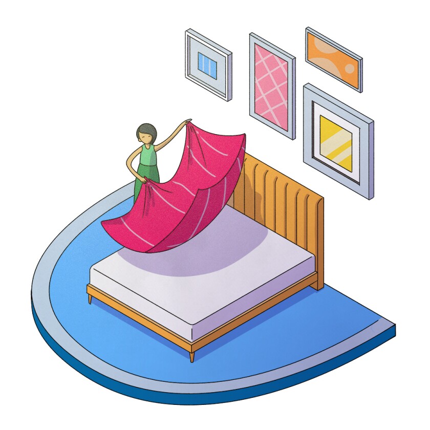 illustration of woman changing bed sheets
