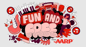 typographic illustration of fun and free activities and events from aarp