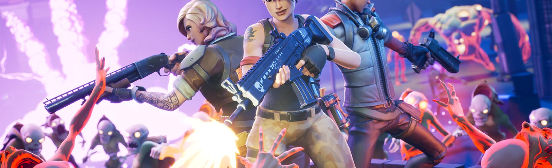 A promotional image of various Fortnite characters.