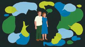 illustration of parents over face silhouette of daughter, parenting