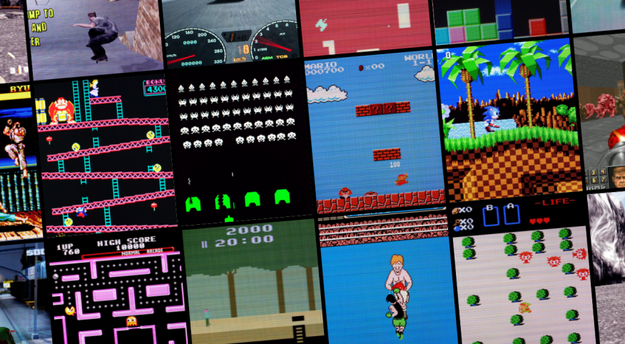 Video game screens from the 1980s and 1990s