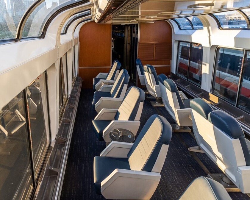 Interior of lounge on Superliner Amtrak train