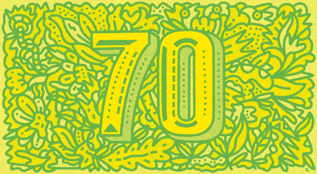 illustration of number 70 with floral background