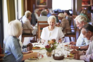 Older adults reminiscing with friends