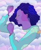 illustration of woman sleeping amongst the clouds
