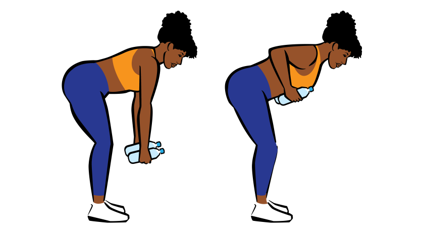illustration of woman doing bent over rows with water bottles
