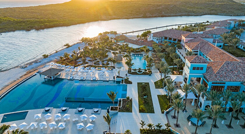 Sunset aerial views of the all new Sandals Royal Curaçao