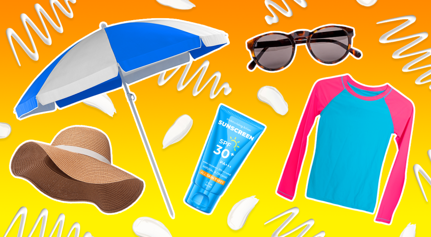 photo collage of sun protection items