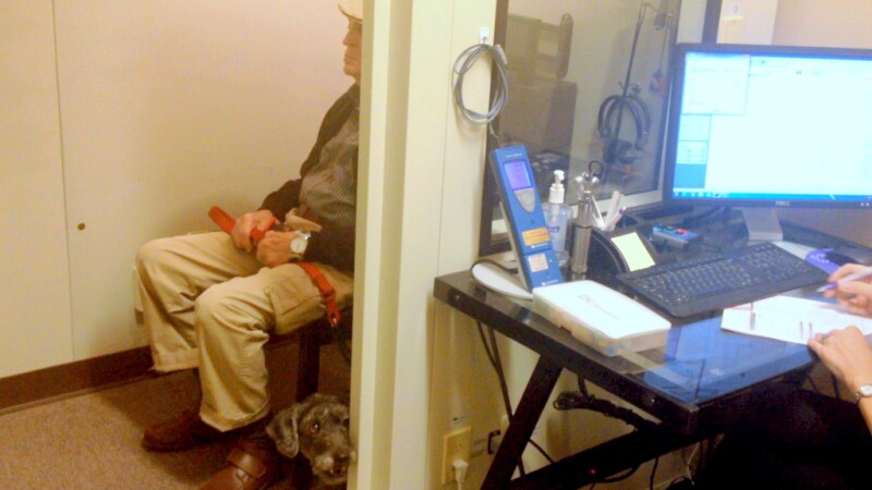 Jackson & Daddy hearing test 4-4-015