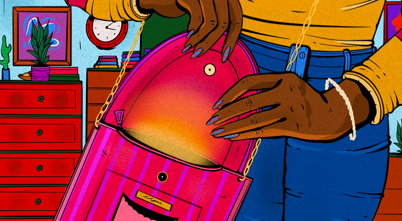 illustration of woman opening her purse