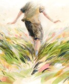 illustration of boy running in field of grass