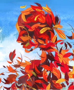 illustration of female portrait formed from autumn leaves