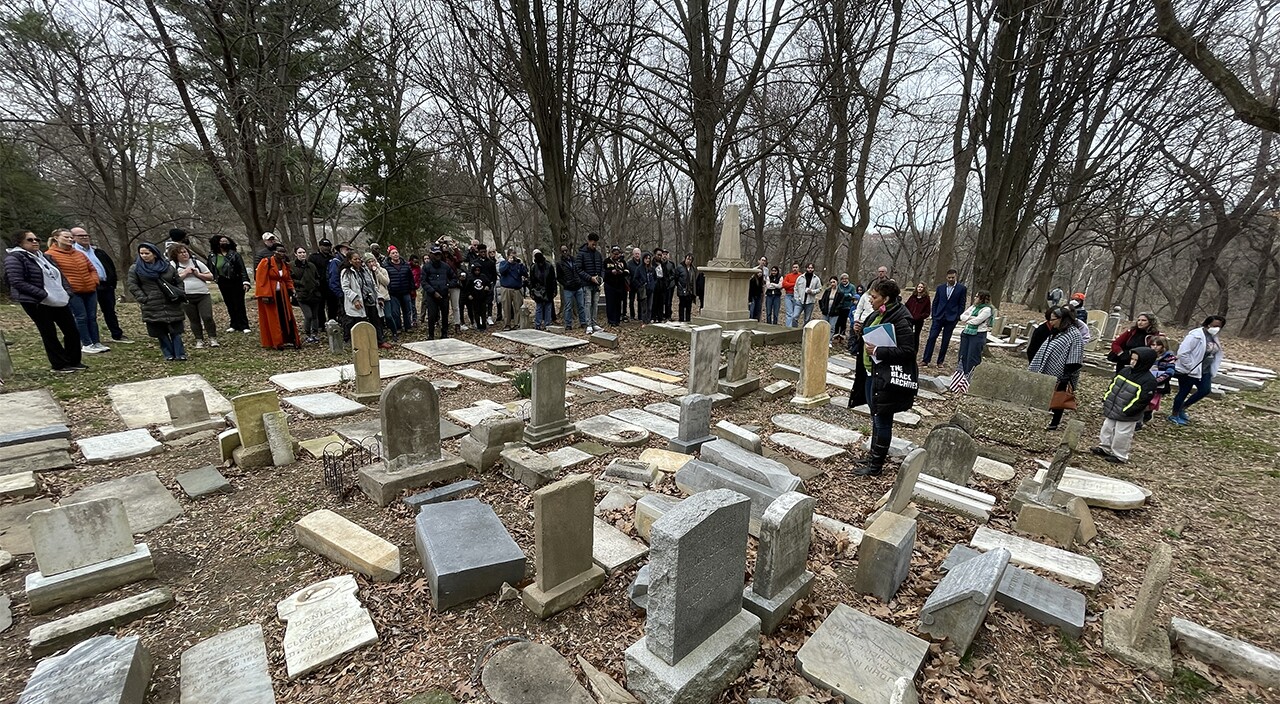 Volunteers at a cemetery in DC