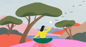 illustration of woman meditating in nature