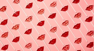 lip shaped suckers on a pink background