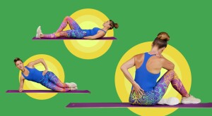 photo collage of woman doing exercises for back pain