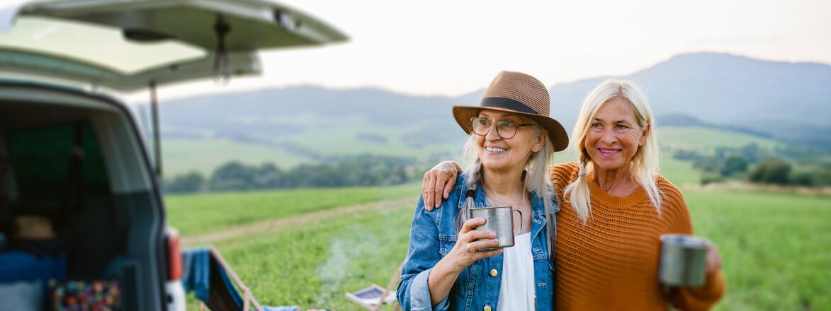 Two women camping in their van