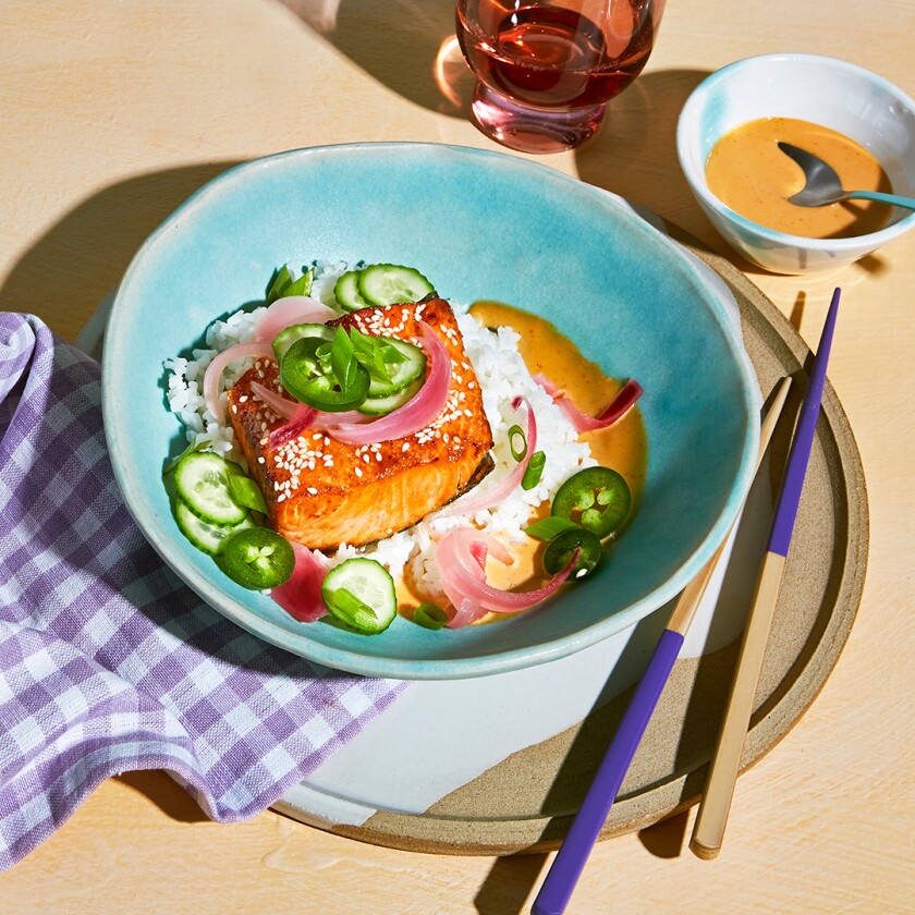 Salmon and rice pokey bowl