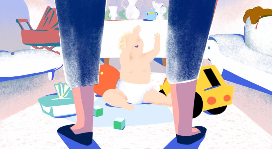 illustration of baby with arms up wanting to be carried by grandmother