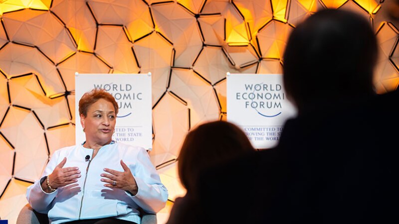 Jo Ann Jenkins addresses attendees at WEF in Davos