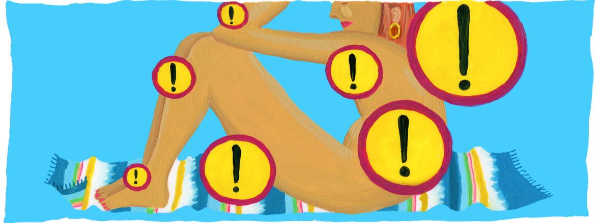 illustration of woman with exclamation points around her body