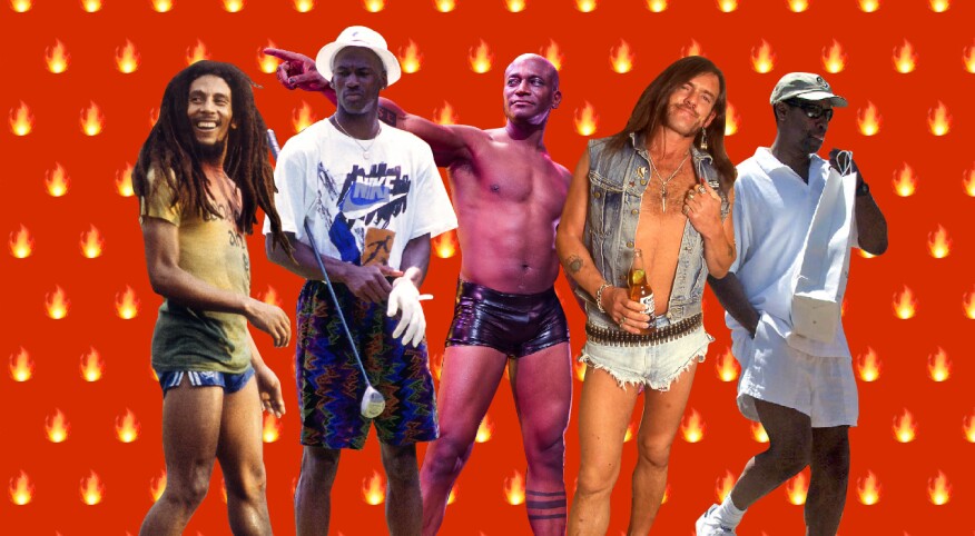 Bob Marley, Michael Jordan, Taye Digs, Lemmy Kilmister, Denzel Washington: all wearing shorts