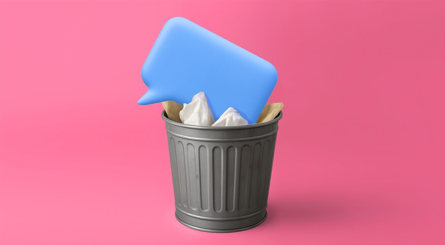 illustration of speech bubble thrown in trash can
