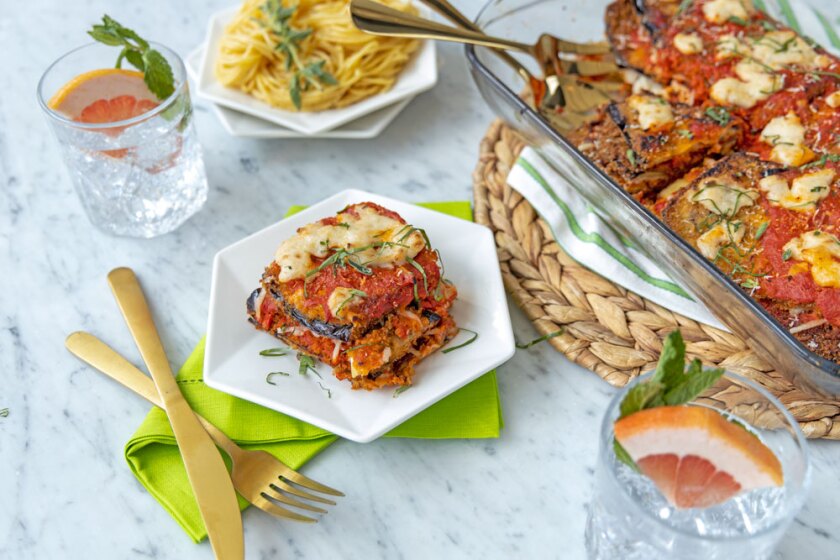 Vegetarian meal with summer style table settings