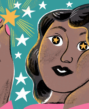illustration of woman in awe holding a gold star