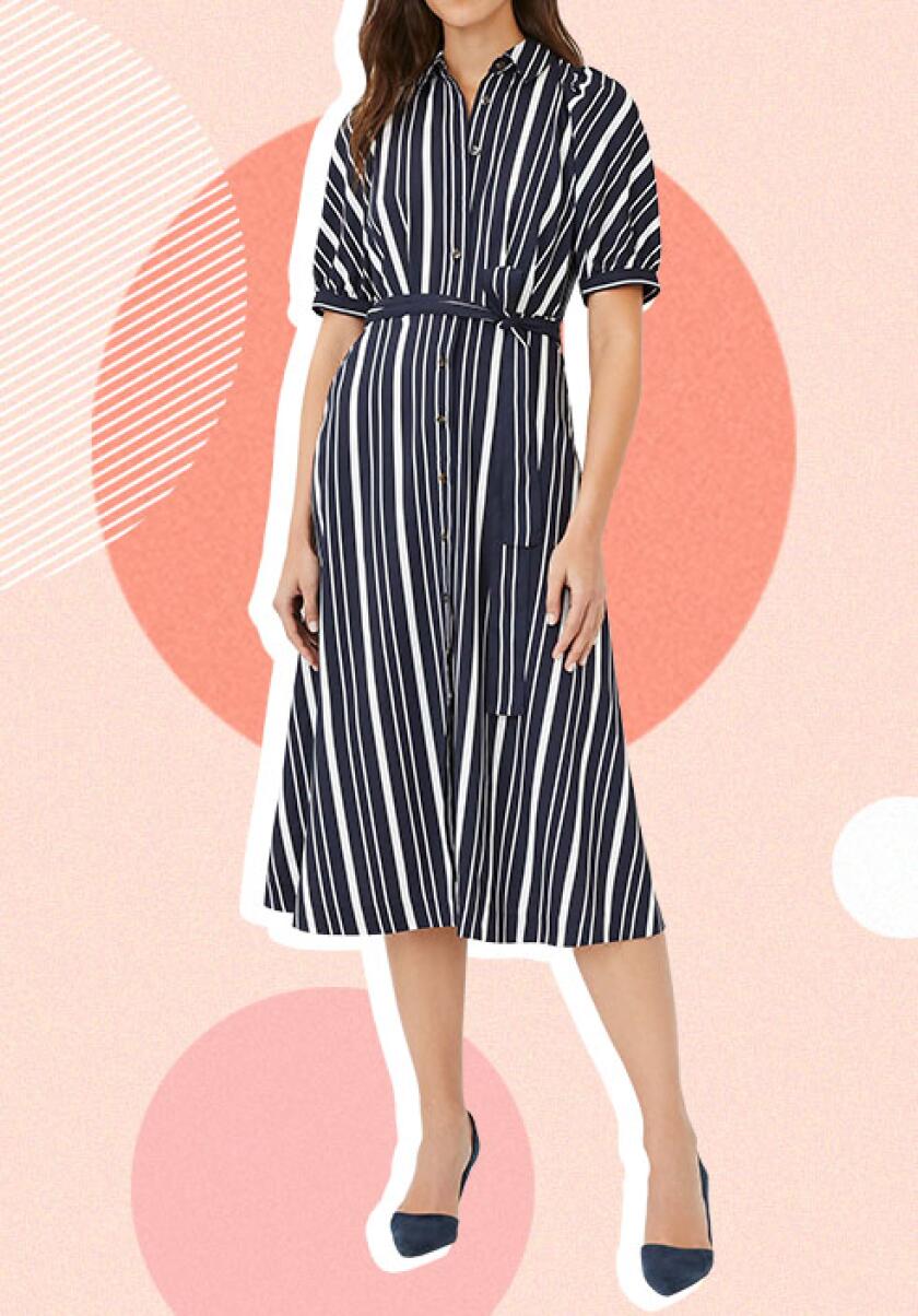photo of woman wearing striped dress, fashion, clothes, spring